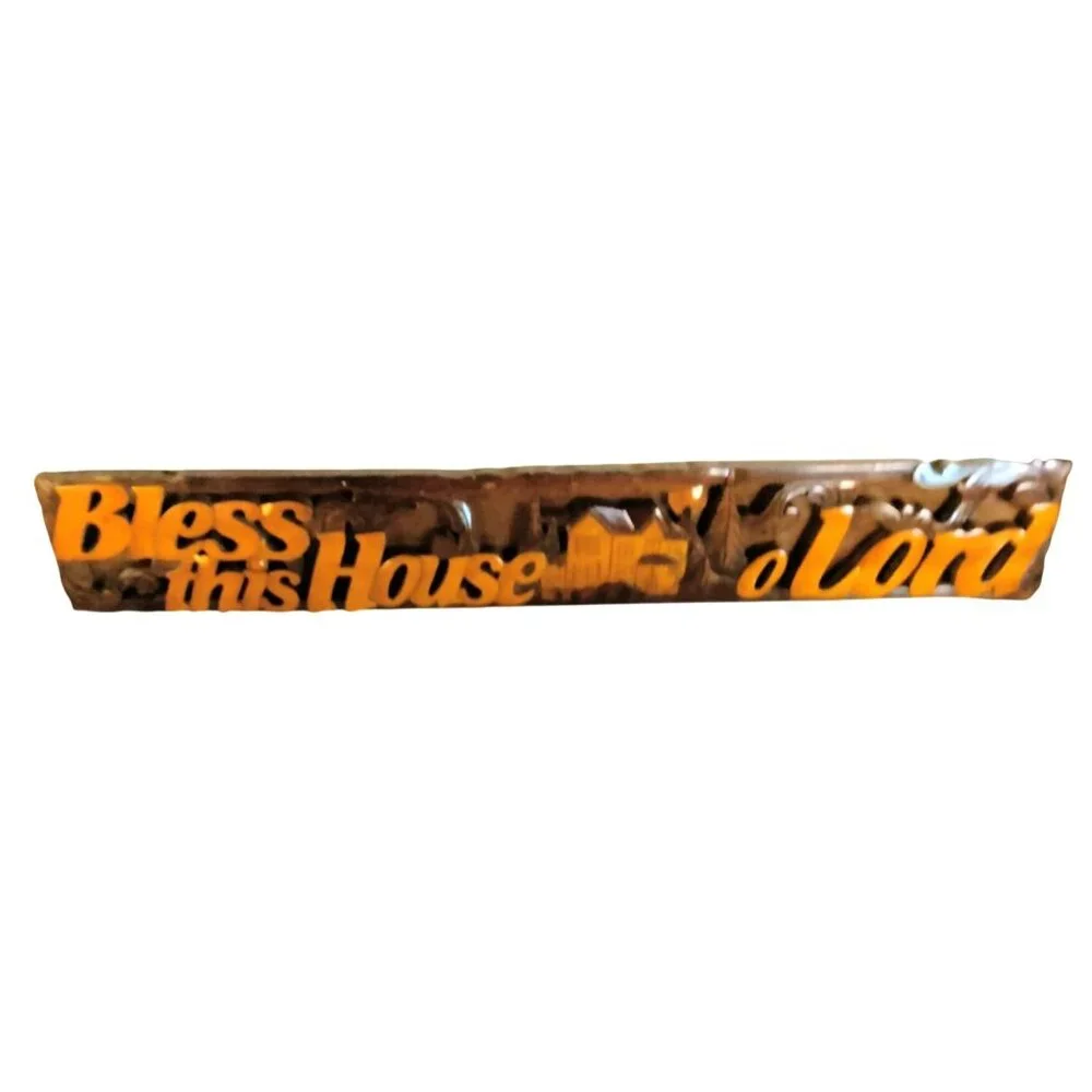 Bless This House O Lord Wooden Wall Decor Plaque Brown Rustic Cabin Spiritual